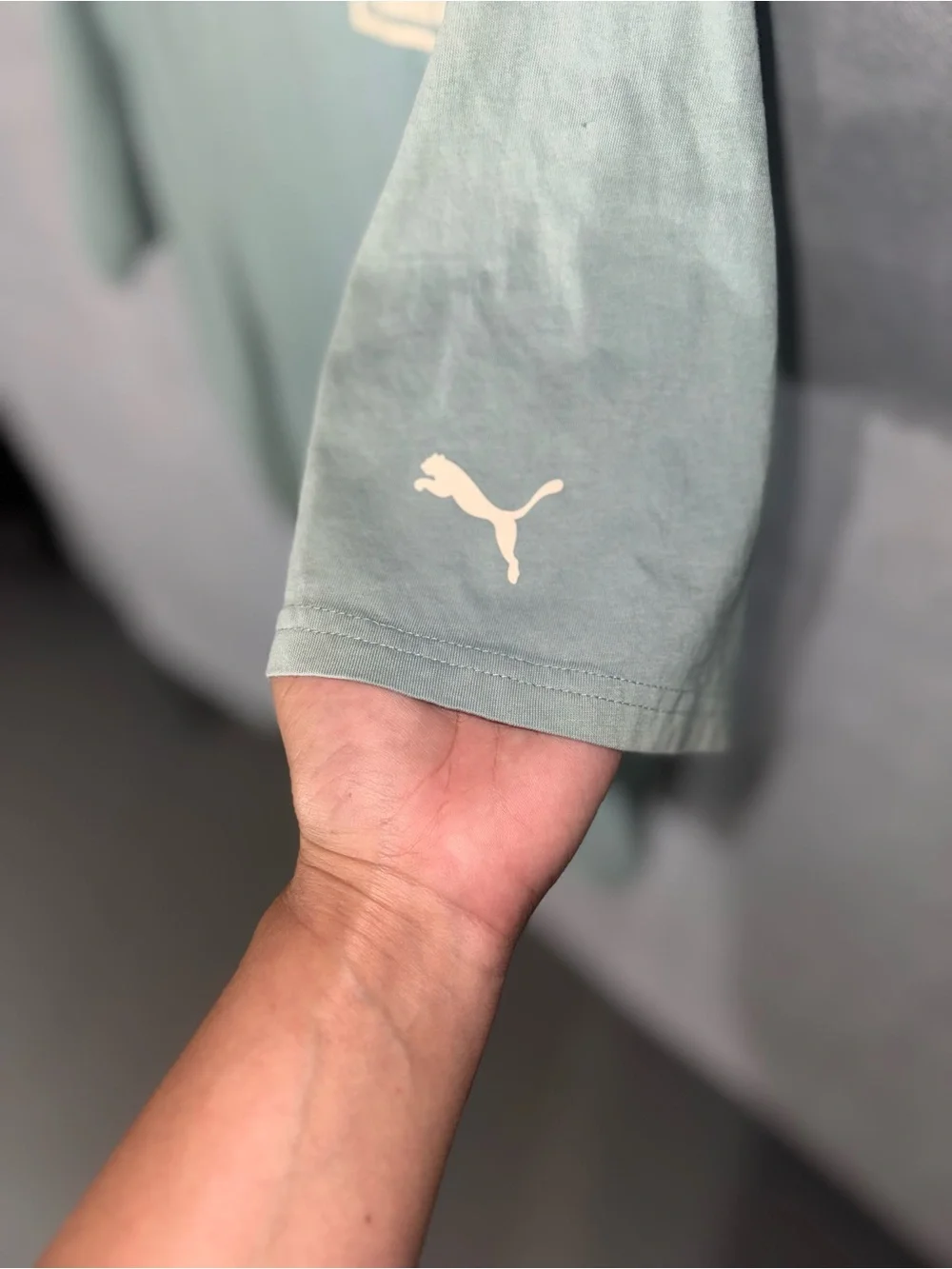 Puma Short-Sleeve Crew Tee in Sage Green with Logo